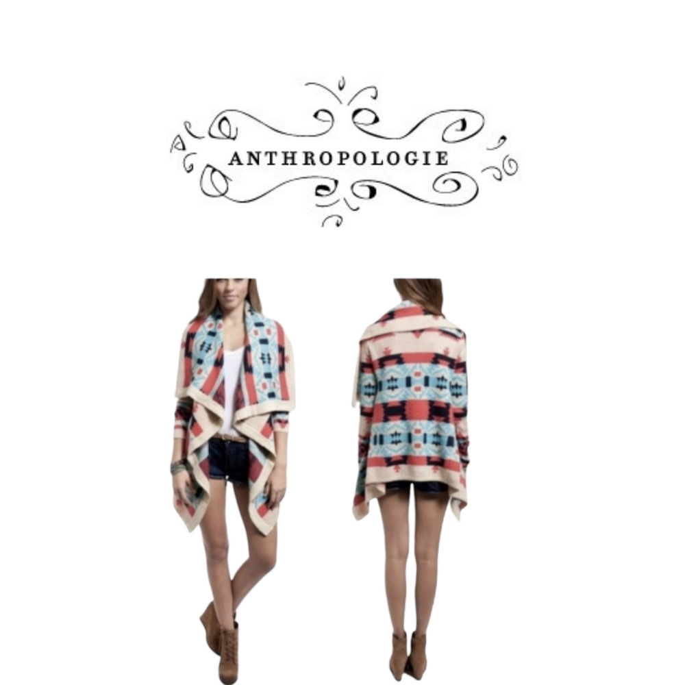 Anthropology Collection Aztec/Tribal Print/Knit Open Front Cardigan Sweater